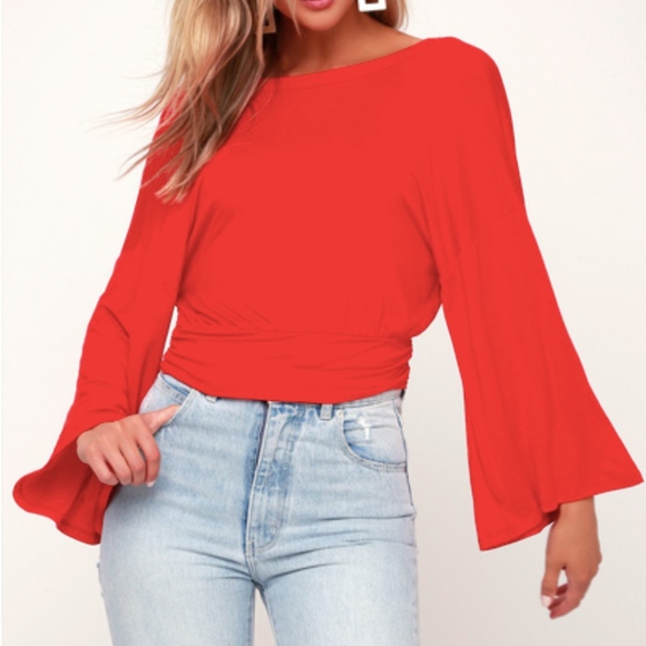 Turn of Events Red Reversible Long Sleeve Crop Top - Picture 2 of 5